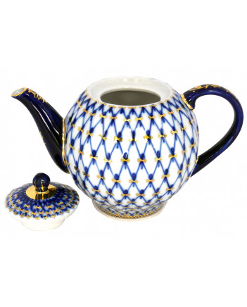 LOMONOSOV IMPERIAL PORCELAIN TEAPOT COBALT NET TULIP FORM 600 ml